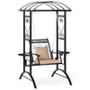 COSTWAY Outdoor Porch Swing with Stand and 2 Trellises for Adults
