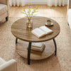 31.5'' Round Coffee Table 2-Tier Wooden Circle Center Cocktail Table Living Room