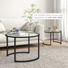 Glass Coffee Table Set of 2, Round Nest of Tables, Black