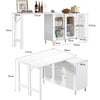 Rotating Extendable Dining Table Sideboard Storage Cabinet w/ Glass Doors, White