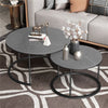Set of 2 Nesting Coffee Tables Round Side End Table with Black Metal Frame, Grey