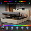 KING 5FT OTTOMAN STORAGE UPHOLSTERED BED FRAME WITH HEADBOARD & LED LIGHTS BEIGE