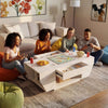 High Gloss Coffee Table with LED Lights Modern White Storage Table 2 Drawers