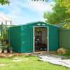 9 x 6FT Galvanised Garden Storage Shed with Sliding Door, Green
