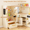 Corner Kitchen Playset Wooden Kids Pretend Play Kitchen w/Fridge-Beige