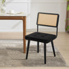 Natural Rattan Dining Chairs Velvet Upholstered Kitchen Chairs w/Rattan Backrest