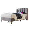UPHOLSTERED BED 3FT SINGLE BED FRAME WITH WOOD SLATS & WINGED HEADBOARD, GREY