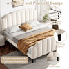 4FT6 DOUBLE BED UPHOLSTERED BED FRAME WITH HEADBOARD AND SOLID WOOD SLATS BEIGE