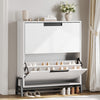 Shoe Storage Cabinet w/2 Flip Drawers,Freestanding Shoe Organiser,Natural/White