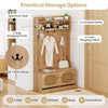 4-In-1 Hall Tree Entryway Bench with Coat Rack & Flip Drawers-Natural