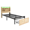 3ft Single Wooden Bed Frame with Storage Headboard, LED Light & Rattan Drawer