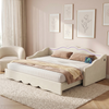 Daybed with Trundle Under Bed 3ft Single Upholstered Sofa Bed, 90x190 cm, Beige