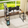 PC Desk Workstation Computer Desk with Bookshelf-Brown