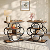 Narrow Side Table, Rustic 4-Tier Small Wooden End Table with Curved Metal Frame