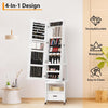 Jewelry Cabinet with Full Length Mirror & Drawer & Wheels, 360° Rotating
