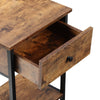 2-Tier Industrial End Table Narrow Side Table Rustic Nightstand w Storage Drawer