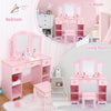Girls' Vanity Table Chair Set Kids Makeup Dressing Table with Mirror and Drawer