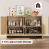 Wooden Sideboard Buffet Storage Cabinet Kitchen Cupboard with 4 Rattan Doors