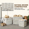 Set of 3 Wicker Log Basket with Liner and Rope Handles, Beige