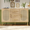 Sideboard Cabinet Wooden Rattan 2 Doors 3 Drawers Cupboard Storage Furniture