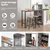 3PCS Bar Table & 2 Stool Industrial Kitchen Dining Set W/ Wine Rack Glass Holder