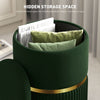 Round Pouffe, Storage Footstool with Cushioned Top, Dark Green