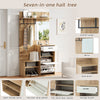 7-in-1 Coat Rack Stand with Mirror Clothes Hanger Drawer Shoe Storage Bench