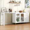Rotating Extendable Dining Table Sideboard Storage Cabinet w/ Glass Doors, White