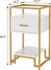 3-Tier Coffee Table w/ Tempered Glass Top Storage Drawer and Shelves Steel Frame
