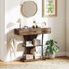 Console Table Hallway Table with Storage Shelves, Rustic Brown