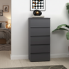 Modern Slim Grey 5 Drawer Chest | Bedroom Storage Cabinet Furniture