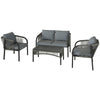 4 Piece Rattan Garden Furniture Set with Loveseat, Armchairs, Table, Grey