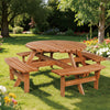 Garden Picnic Table Wooden Round Bench Set 8 Seater W/ Parasol Hole Outdoor