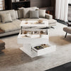High Gloss White Coffee Table w/ Lift Top, 360° otation, Hidden Storage & Drawer