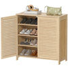 Bamboo Shoe Cabinet with Louvered Doors, 14 Pairs Footwear Cupboard for Hallway