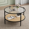 30" Round Rattan Coffee Table w/ Storage, 2 Tier Glass Centre Table Living Room