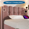 UPHOLSTERED BED 3FT SINGLE BED FRAME WITH WOOD SLATS & WINGED HEADBOARD, PINK