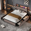 Single Bed Frame with LED Lights, 4 Drawers, Charging Station Metal Platform Bed