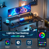 Gaming Desk with LED Lights & Power Outlet, Computer Desk with Monitor Stand