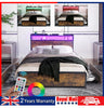 Double Size Bed Frame Metal Bed Platform LED Lights Headboard & 4 Storage Drawer