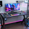 RGB Gaming Desk Ergonomic Workstation with Carbon Fiber Top, Cup Holder & Hook