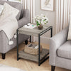 2 Tier Wood Side Table w/ Shelf, Square End Table Nightstand Living Room Bedroom