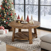 Round Solid Wood Coffee Table, 2-Tier Farmhouse Center Table for Living Room