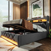 LED Upholstered Bed 6ft Super King Bed with Hydraulic Storage & Headboard, Grey