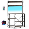 Coffee Bar Station Kitchen Bakers Rack with Power Outlet-Brown