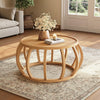 Solid Wood Coffee Table, 31.5-Inch Round Center Table with Curved Frame Base
