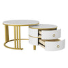 Stacking Nesting Coffee Tables Set of 2 Round Side Tables with Storage Drawers
