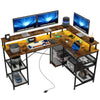 L Shaped Desk with LED Lights and Power Outlets 150cm Gaming Desk with Storage