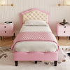 Single Bed Frame 3ft PU Leather Upholstered Bed with Adjustable Headboard Pink