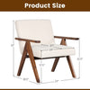 Beige Modern Accent Chair Linen Fabric Armchair with Solid Acacia Wood Frame